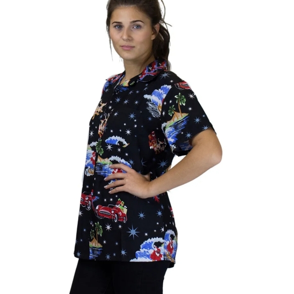 Unisex Hawaiian Santa Claus Print Short Sleeve Button Down Shirt Size 2XL EUC - Picture 5 of 11